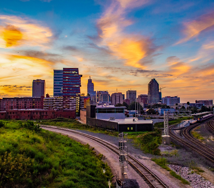 City skyline of North Carolina Piedmont Raleigh, NC