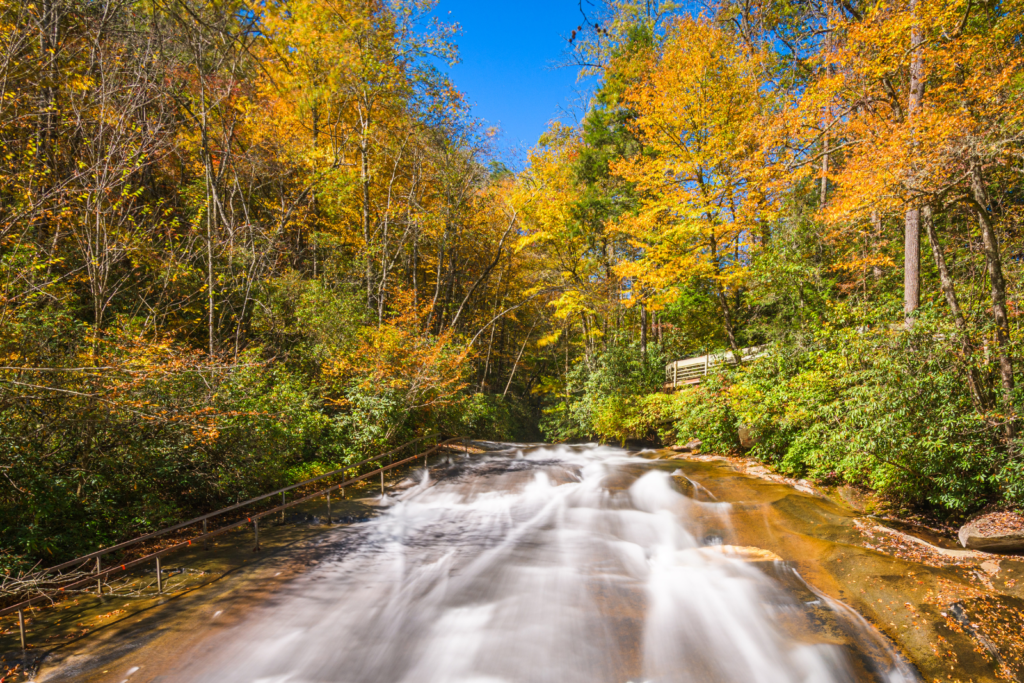 Sliding Rock Falls on Looking Glass Creek in Pisgah National Forest in North Carolina