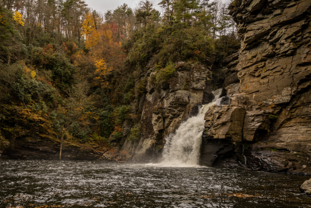 Best things to do in the North Carolina Mountains - Fall foliage of Linville Falls, NC