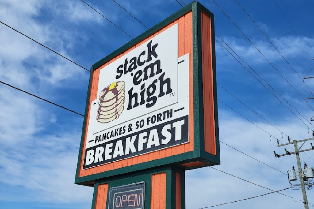 Best Brunch and Breakfast On The North Carolina Coast - Stack'em High Pancakes and So Forth Sign